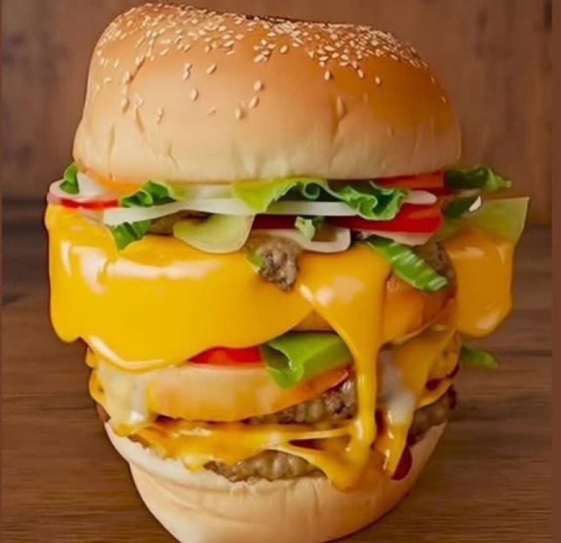 A delicious cheeseburger with melted cheese dripping down - the inspiration for McCena
